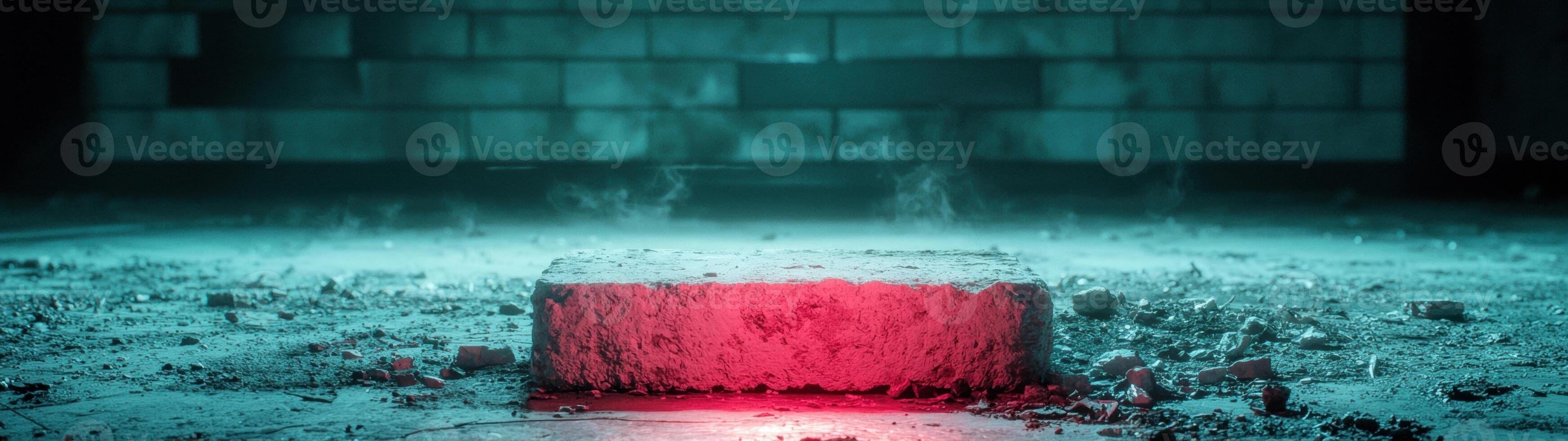 glowing red brick in dark moody setting photo