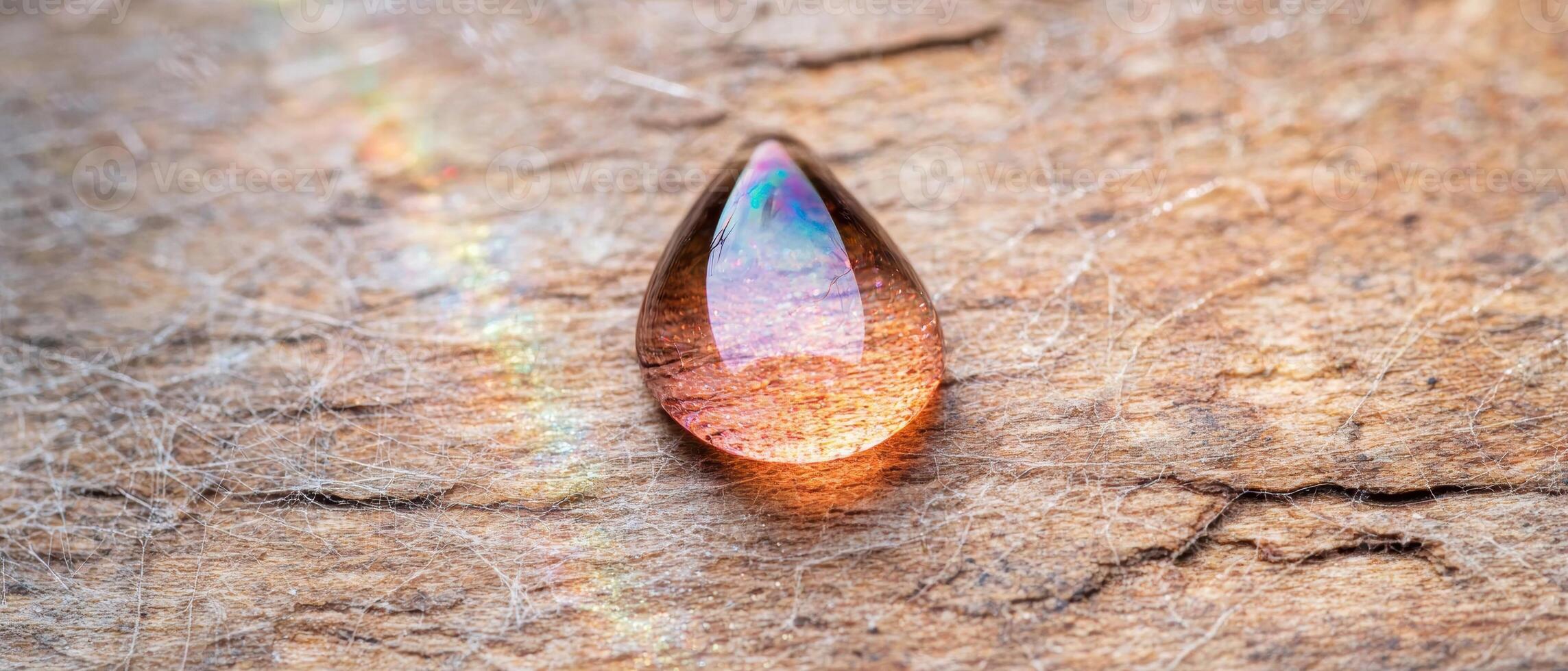 Colorful crystal ball on wooden surface photo