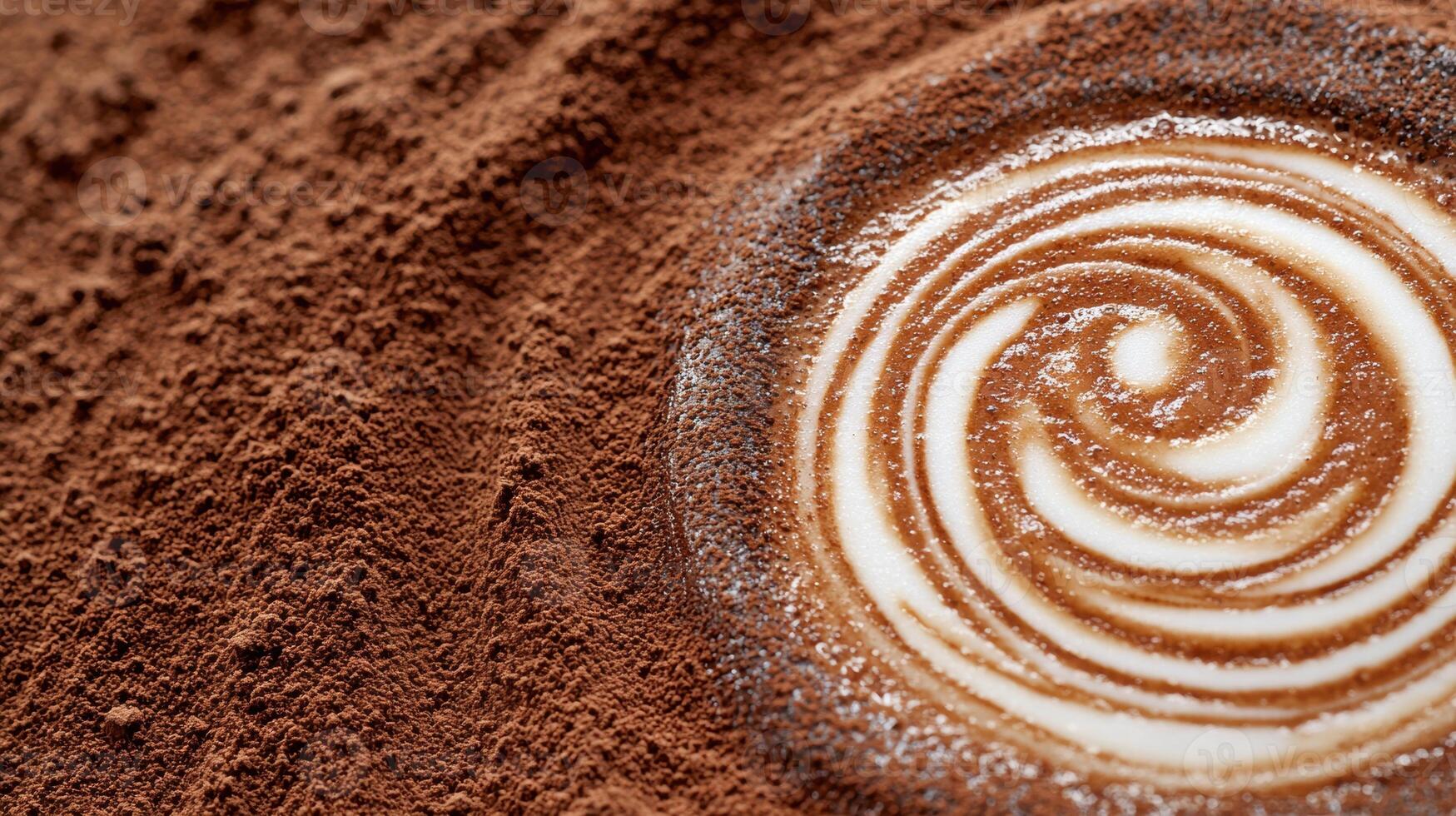 Swirling coffee art on cocoa powder background photo
