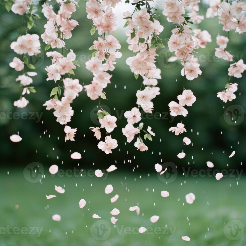 delicate pink cherry blossoms swaying in the breeze photo