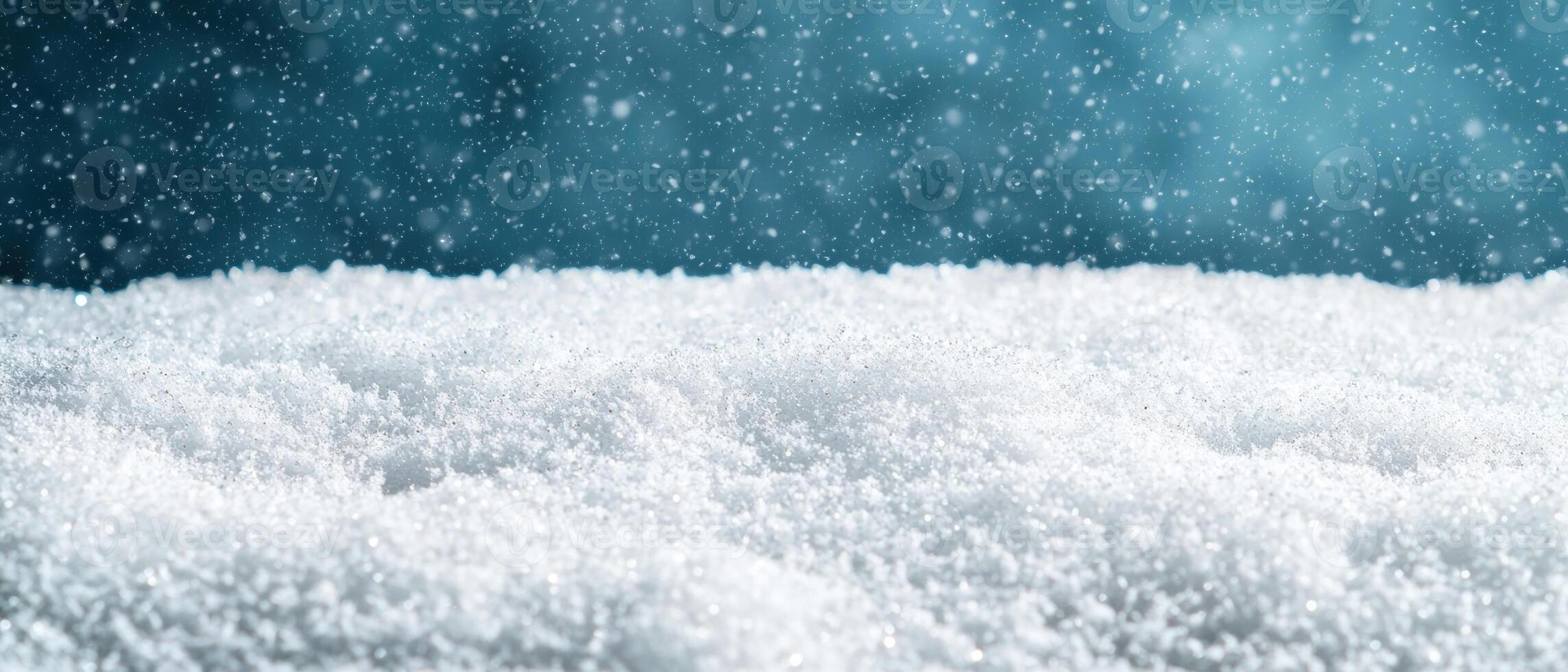 Snowy winter landscape with falling snowflakes photo