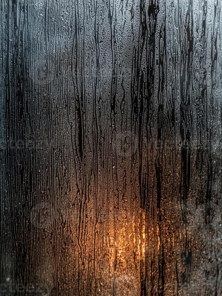Rainy window with warm light photo