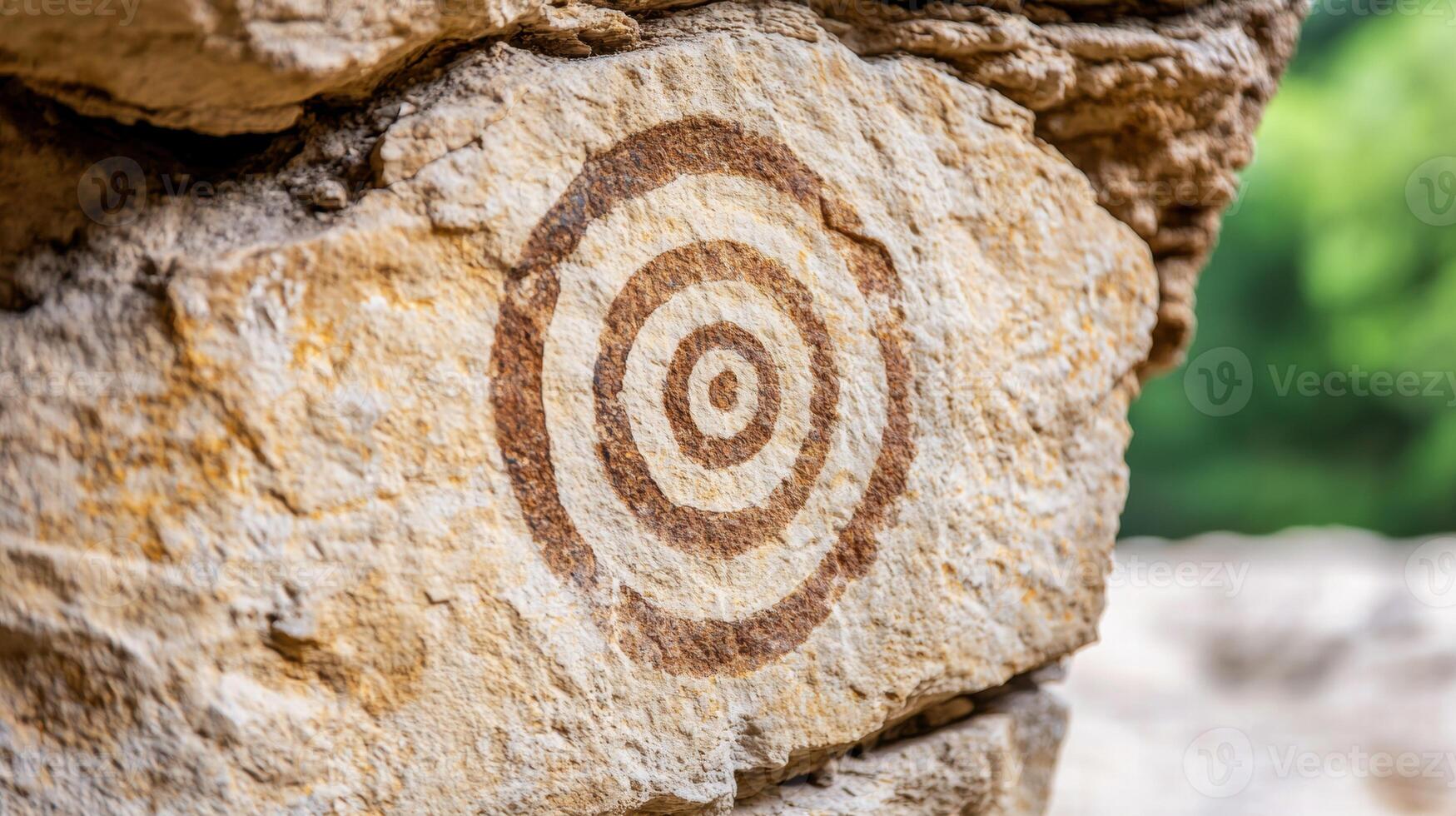 Closeup of a carved wooden target on a rock photo