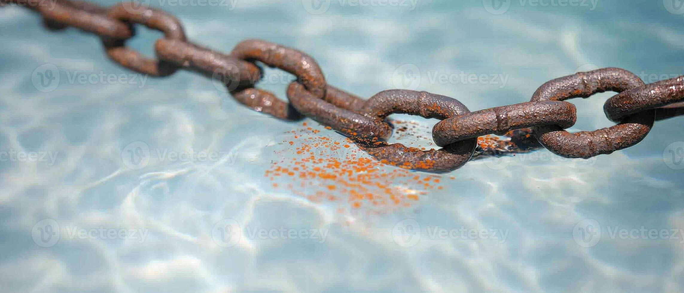 Rusty chain links in clear water photo