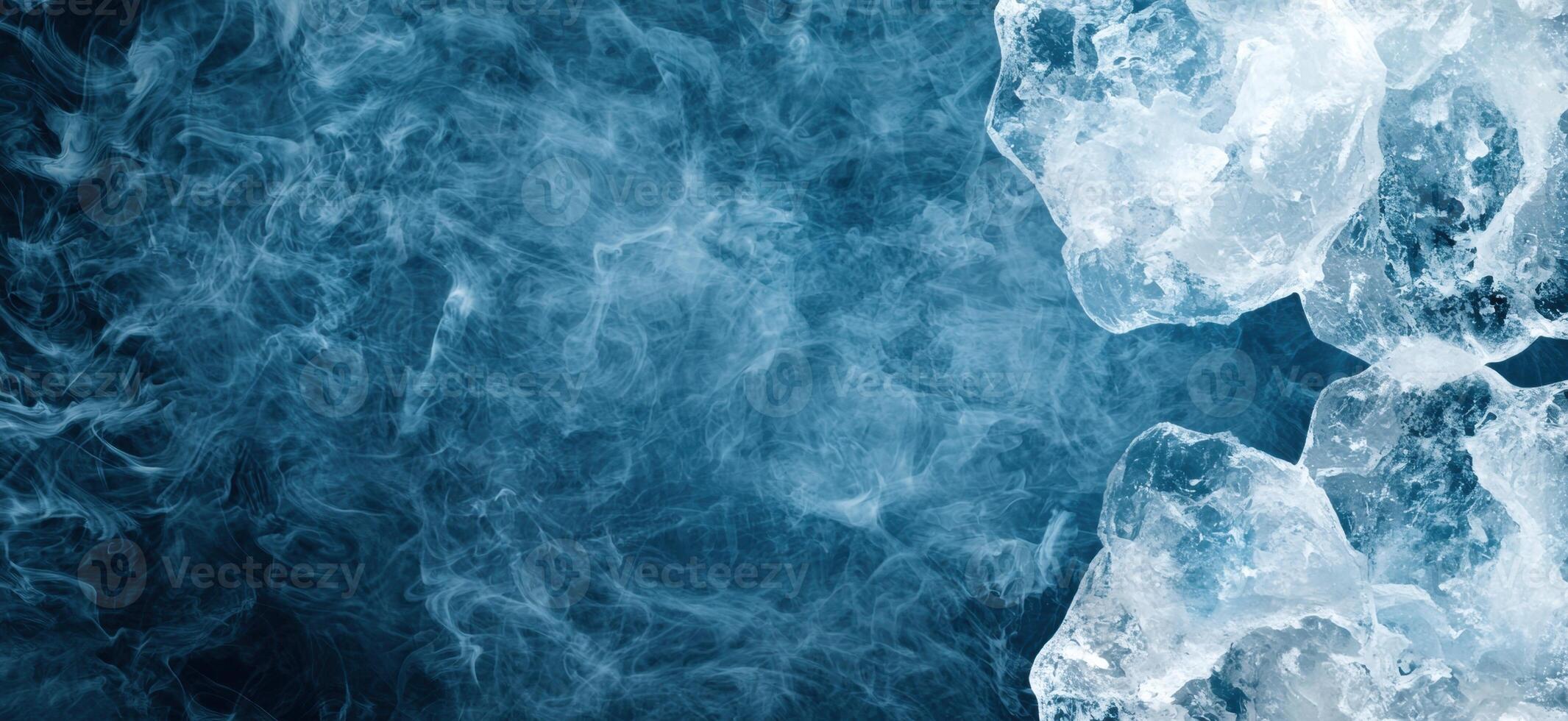 Icy blue winter landscape with swirling mist photo
