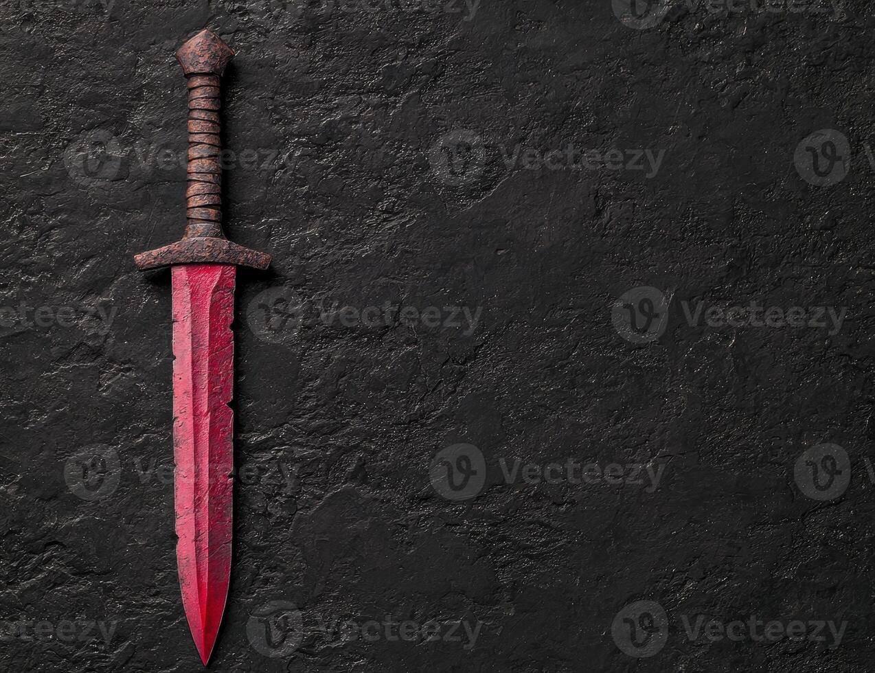 Rusty medieval sword on dark background photo