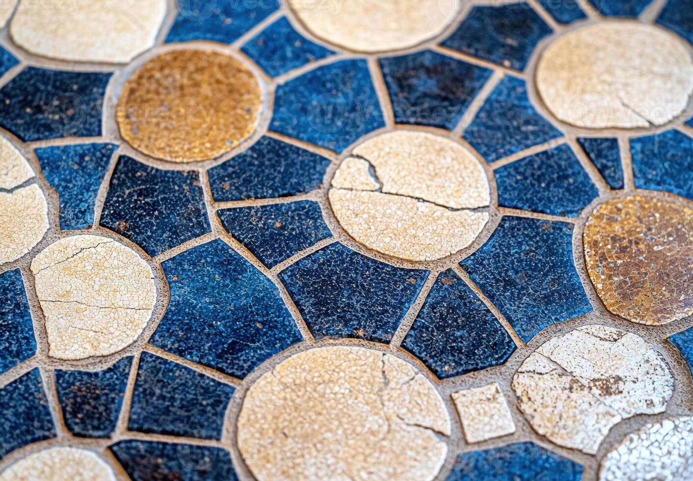 Vibrant mosaic tile pattern with blue and beige tones photo