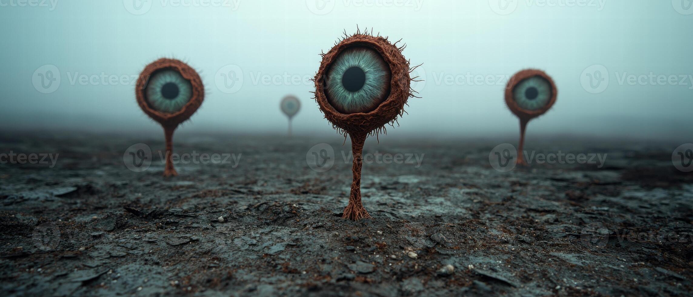 Surreal eye like structures in a desolate landscape photo
