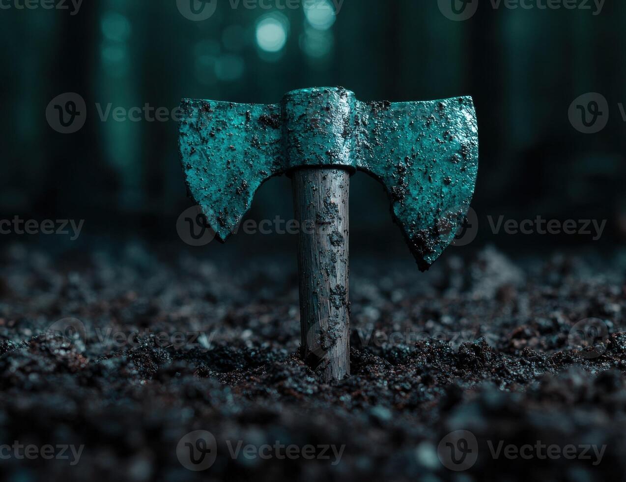 Weathered Axe Head Embedded in Soil photo