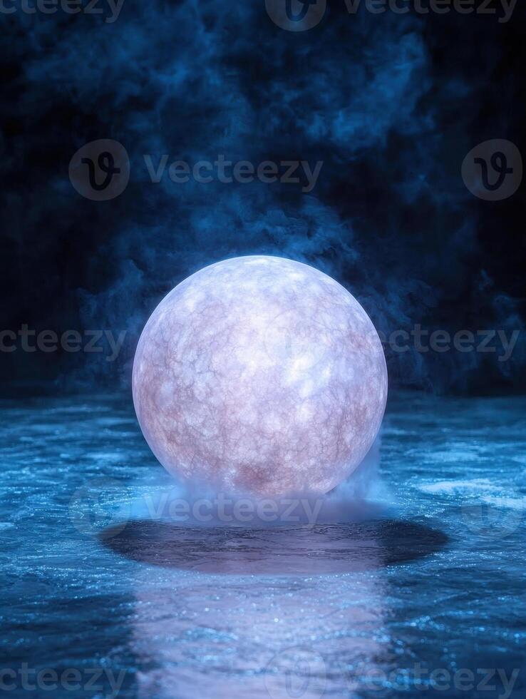 Glowing moon rising over the ocean photo
