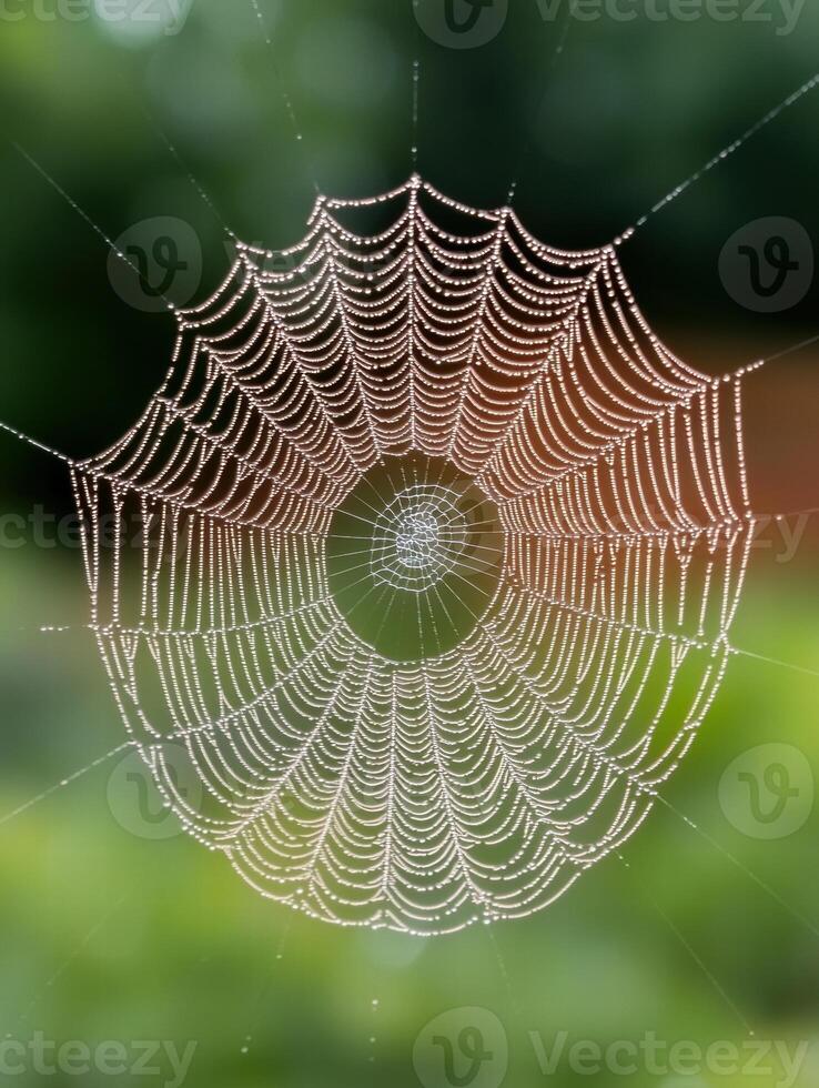 Intricate spider web covered in dew photo