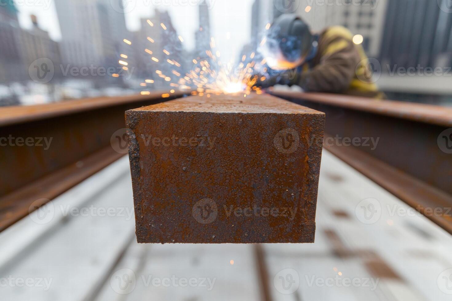 sparks flying from welding metal in industrial setting photo