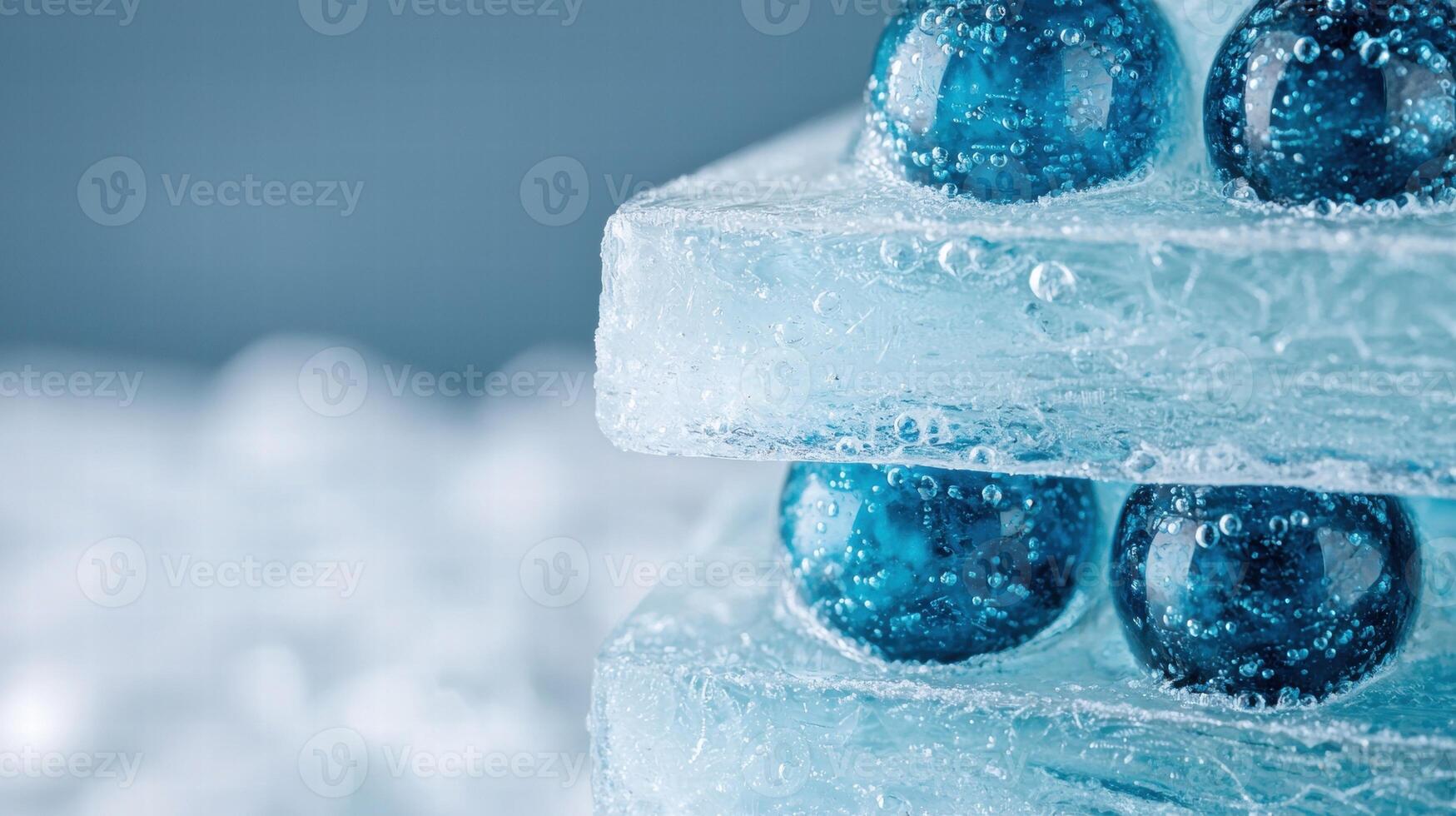 Frozen water bubbles in icy winter landscape photo