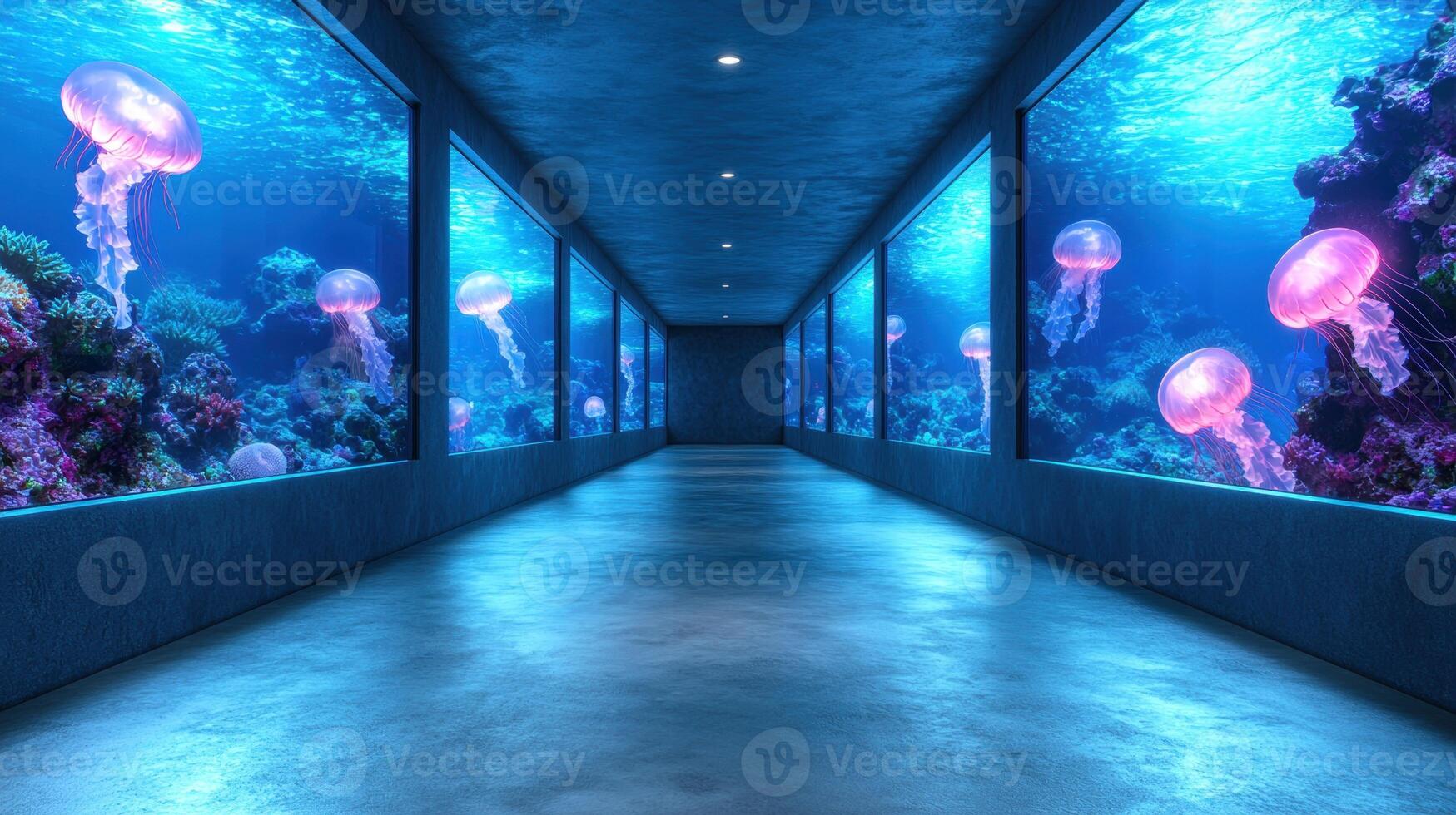 Underwater tunnel with jellyfish photo
