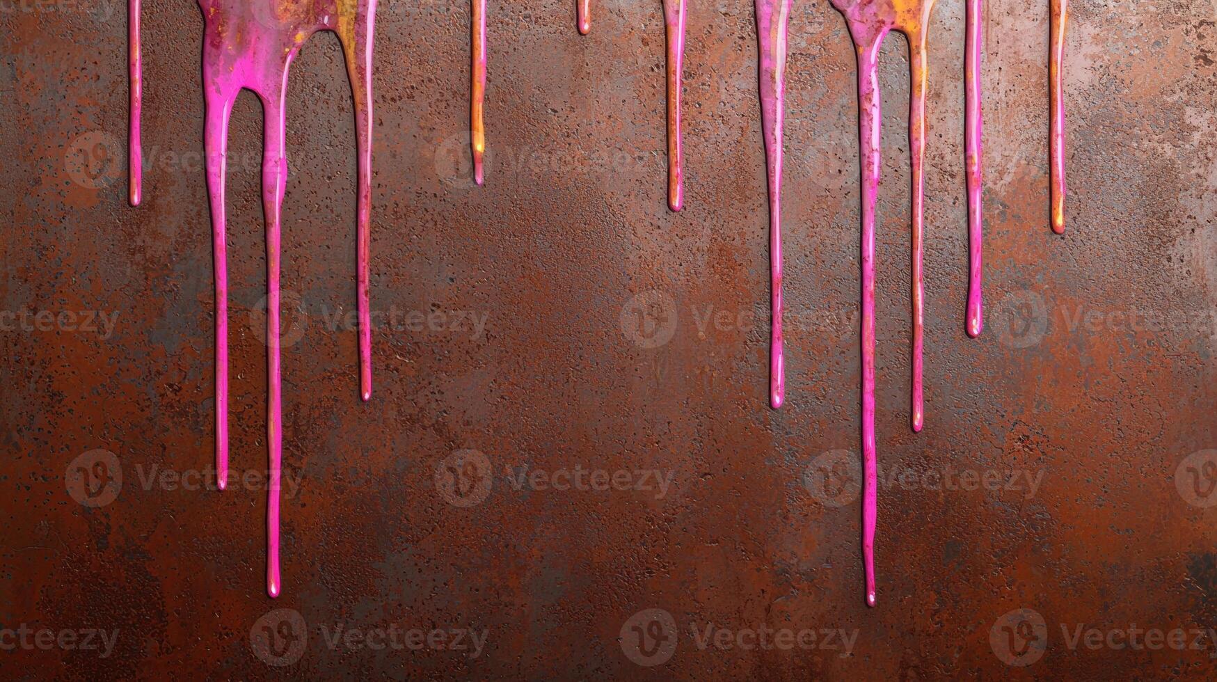 Vibrant pink drips on a rusty metal surface photo