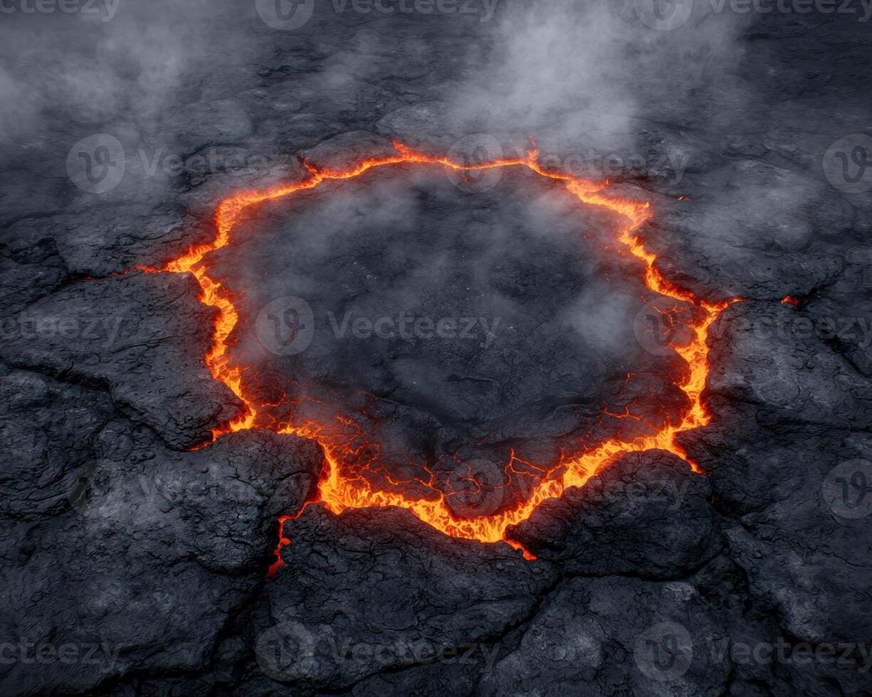 Fiery volcanic eruption with molten lava photo