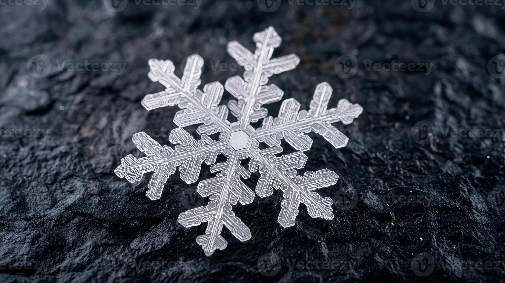 Intricate snowflake crystal on dark background photo