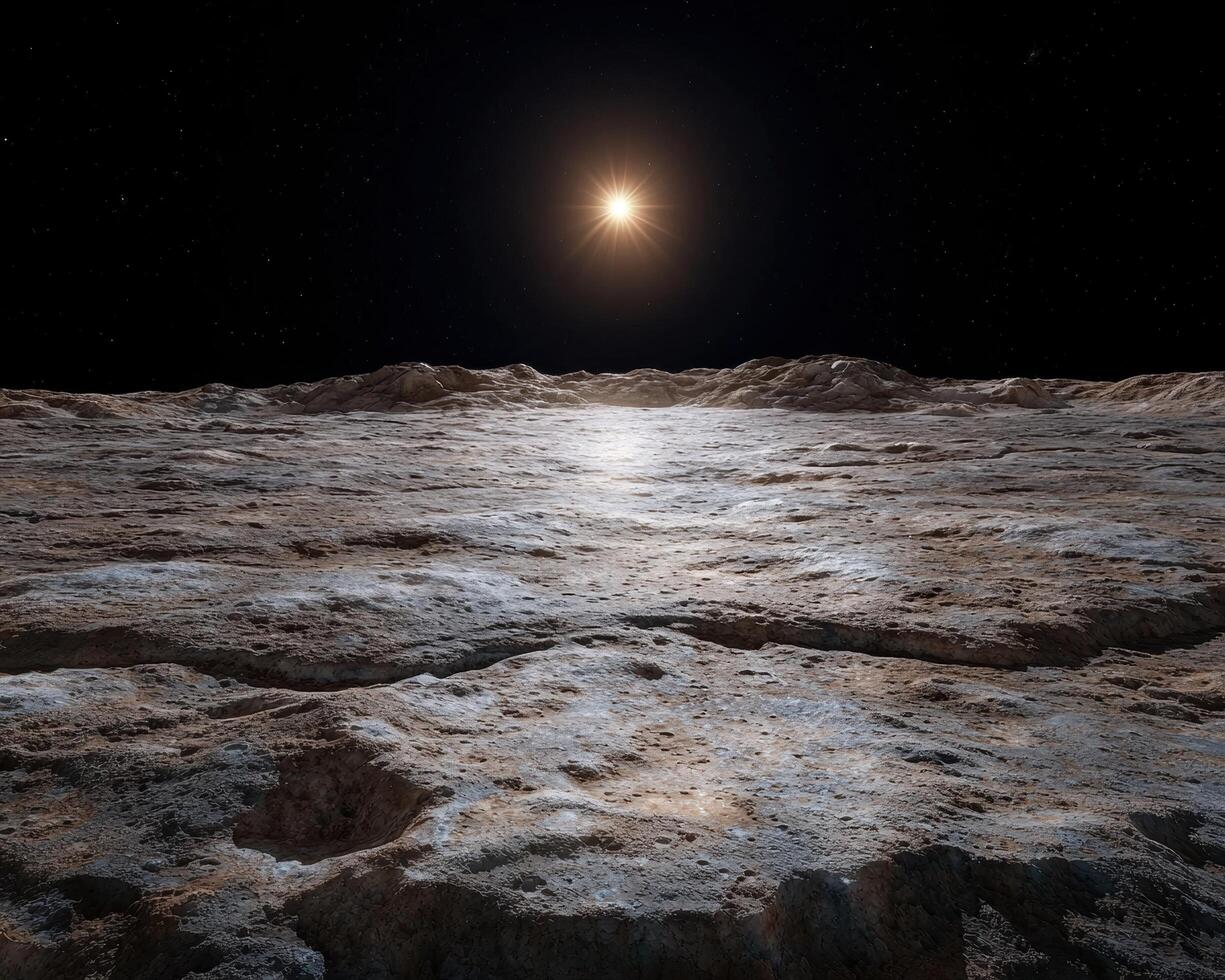 Moonlit landscape on the surface of the moon photo