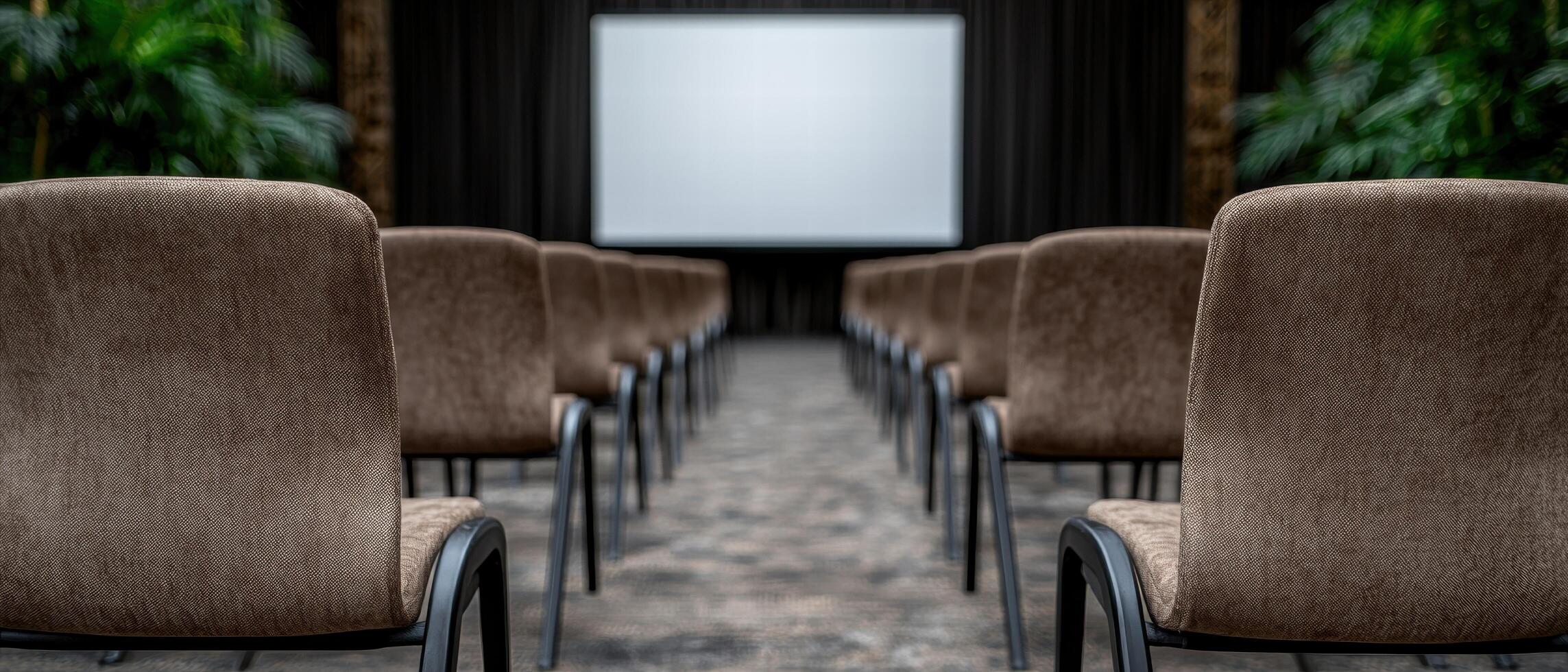 empty movie theater with comfortable chairs photo