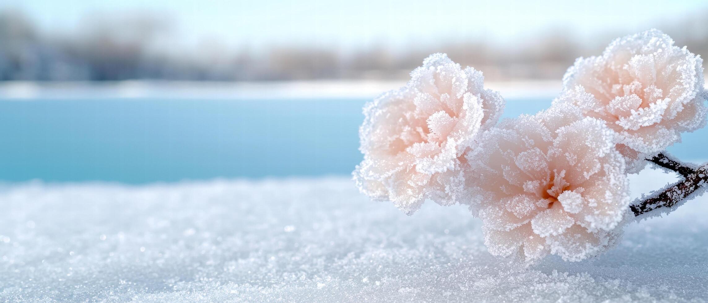 Delicate winter flower covered in snow photo