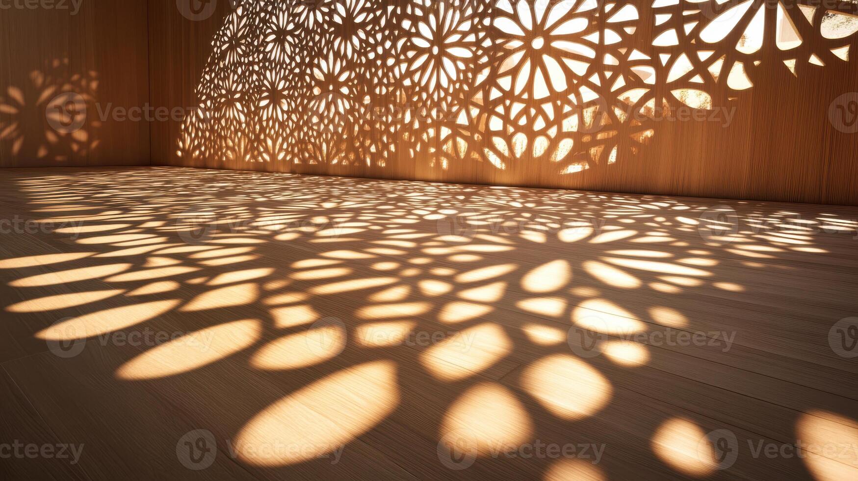 Decorative wooden cut-outs casting artistic shadows, natural and elegant design. Light shadow 3d pattern photo