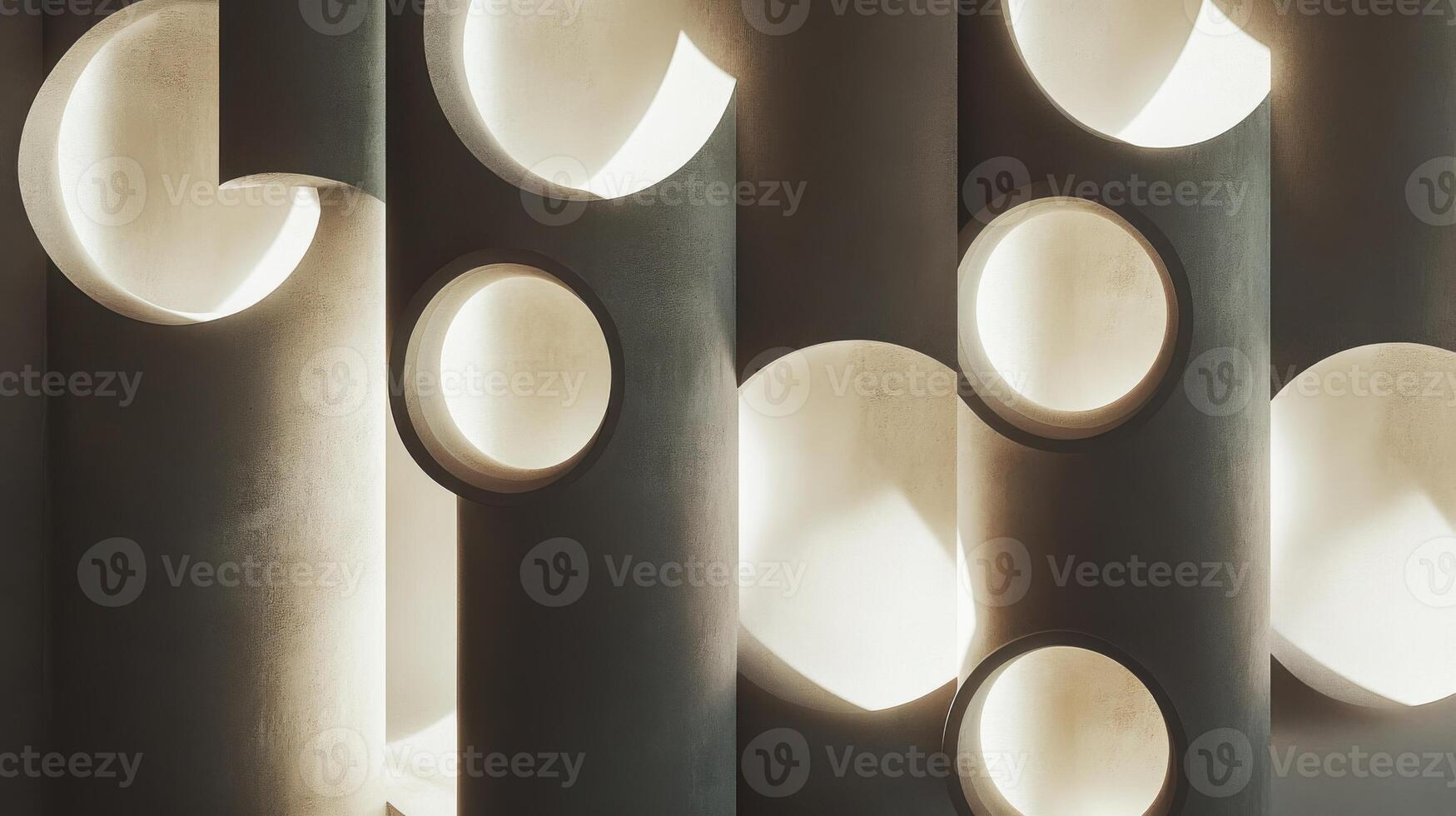 Rounded cylinders illuminated from side, elegant and modern composition. Light shadow 3d pattern photo