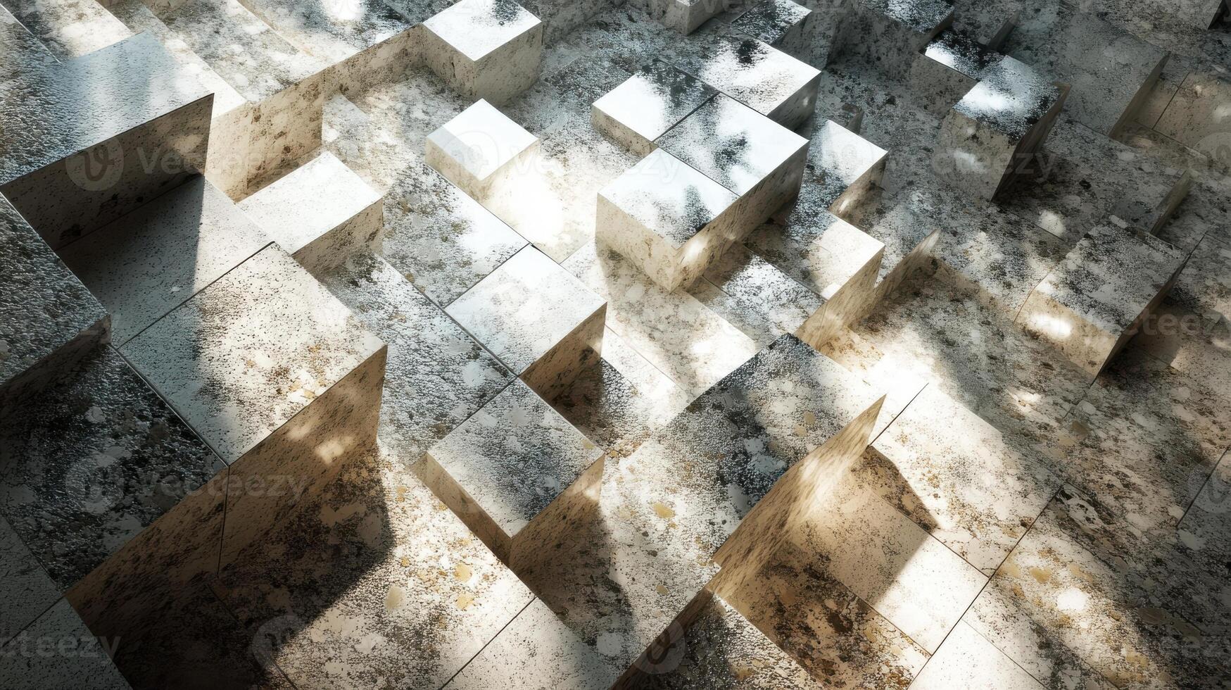 Mosaic tiles with raised and recessed surfaces, intricate light and shadow interplay. Light shadow 3d pattern photo