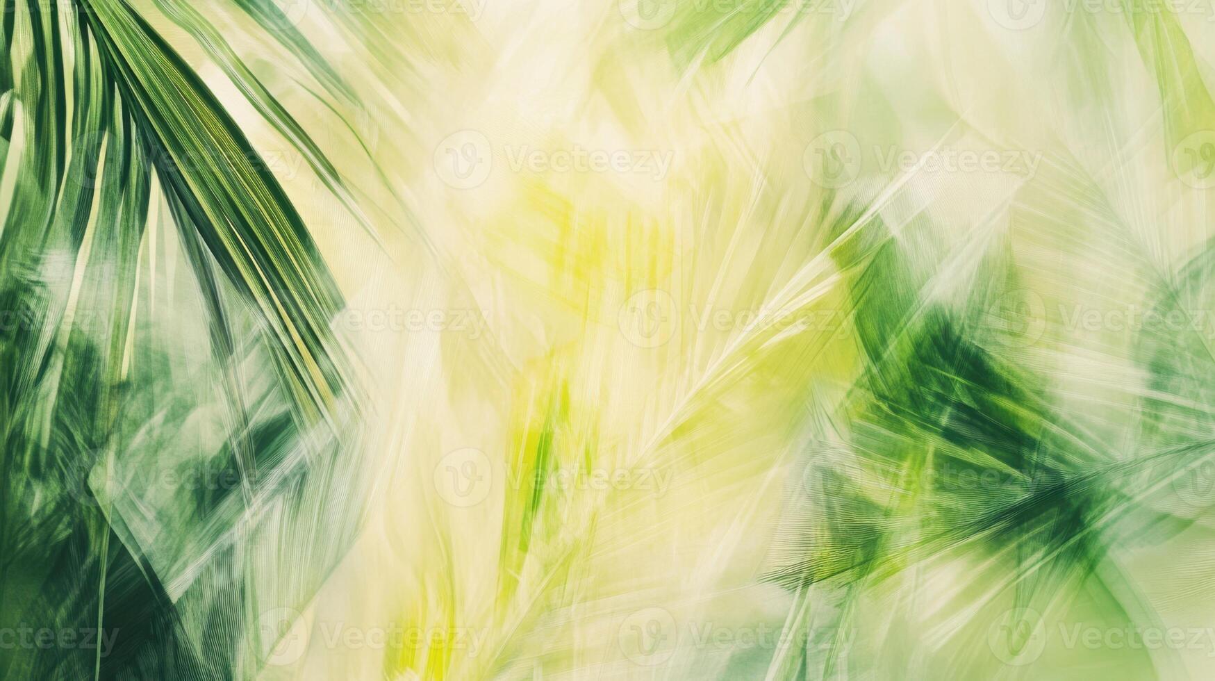 Abstract palm leaf texture, vibrant greens and relaxing tropical vibe. Blurred view sandy beach palms photo