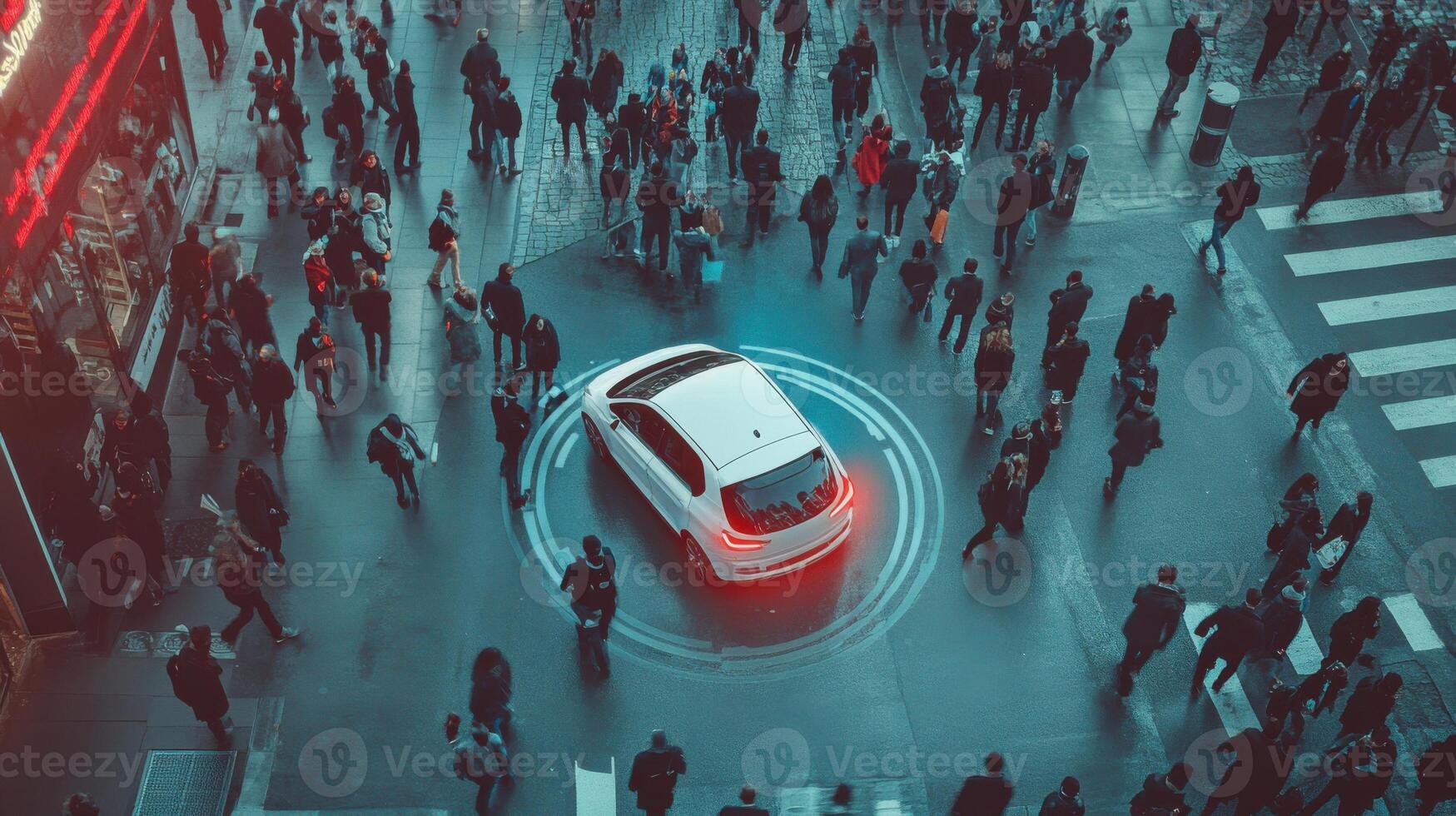 Driverless vehicle ensuring pedestrian safety, seamless technology integration. Robotic cars photo