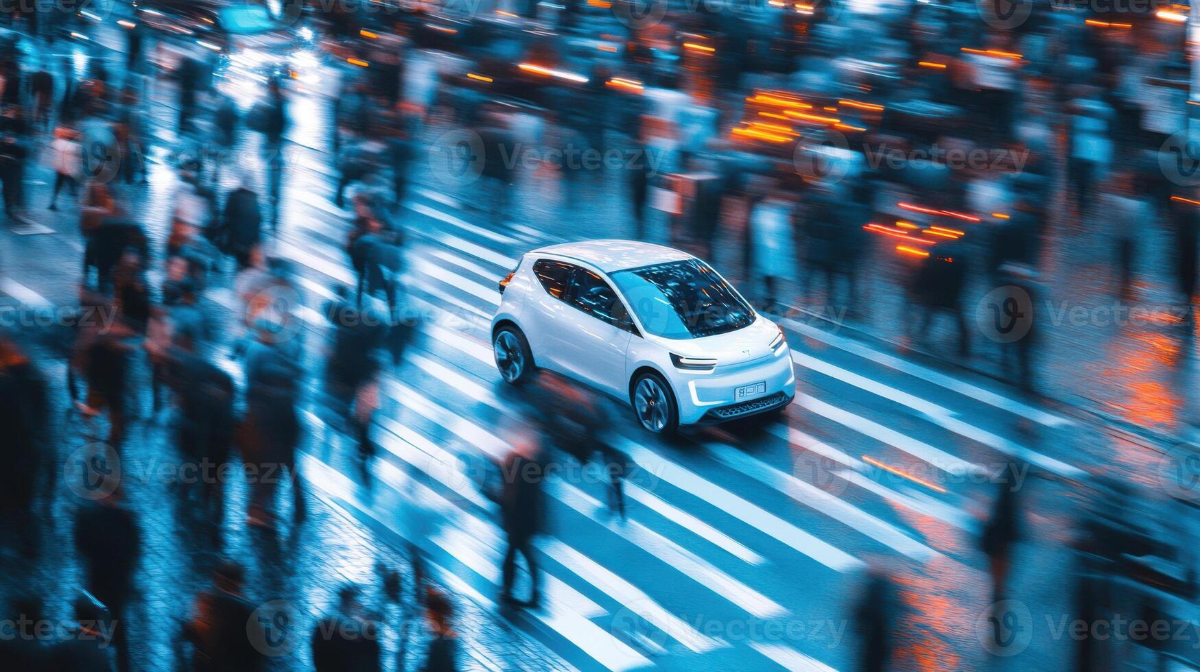 Smart robotic car in urban environment, blending safety with futuristic mobility. Robotic cars photo