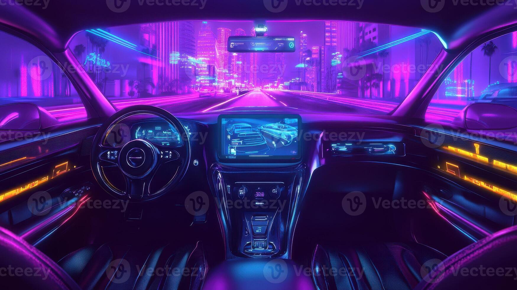 High-tech self-driving car with holographic controls and environmental data. Robotic cars photo