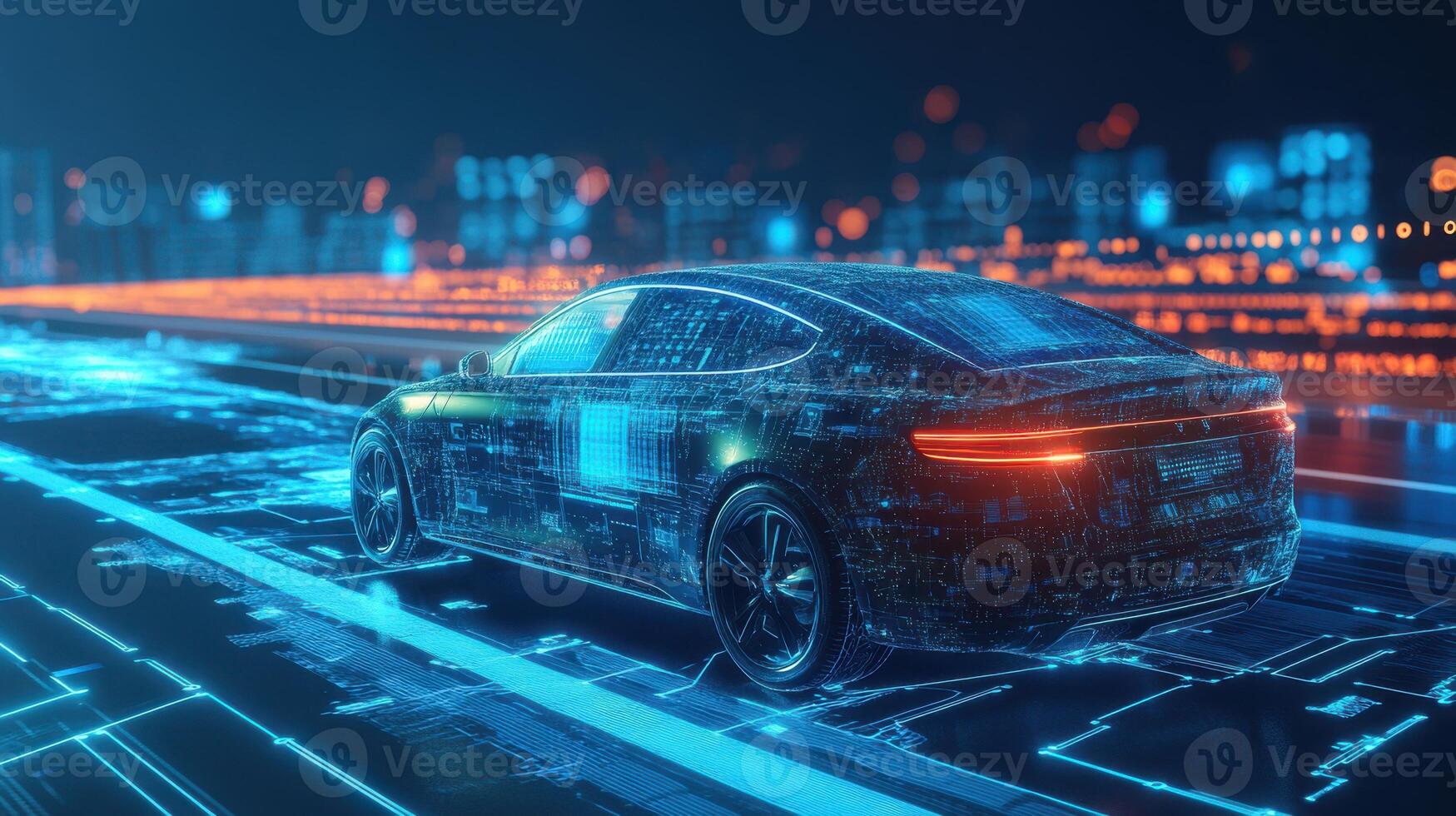 AI car with dynamic data flow, blending innovation with real-time navigation. Robotic cars photo