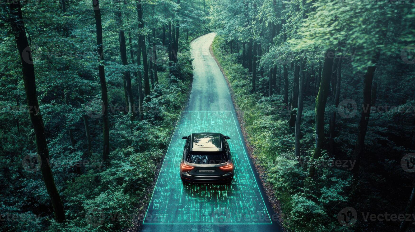 Robotic car driving through forest, seamless obstacle detection and navigation. Robotic cars photo