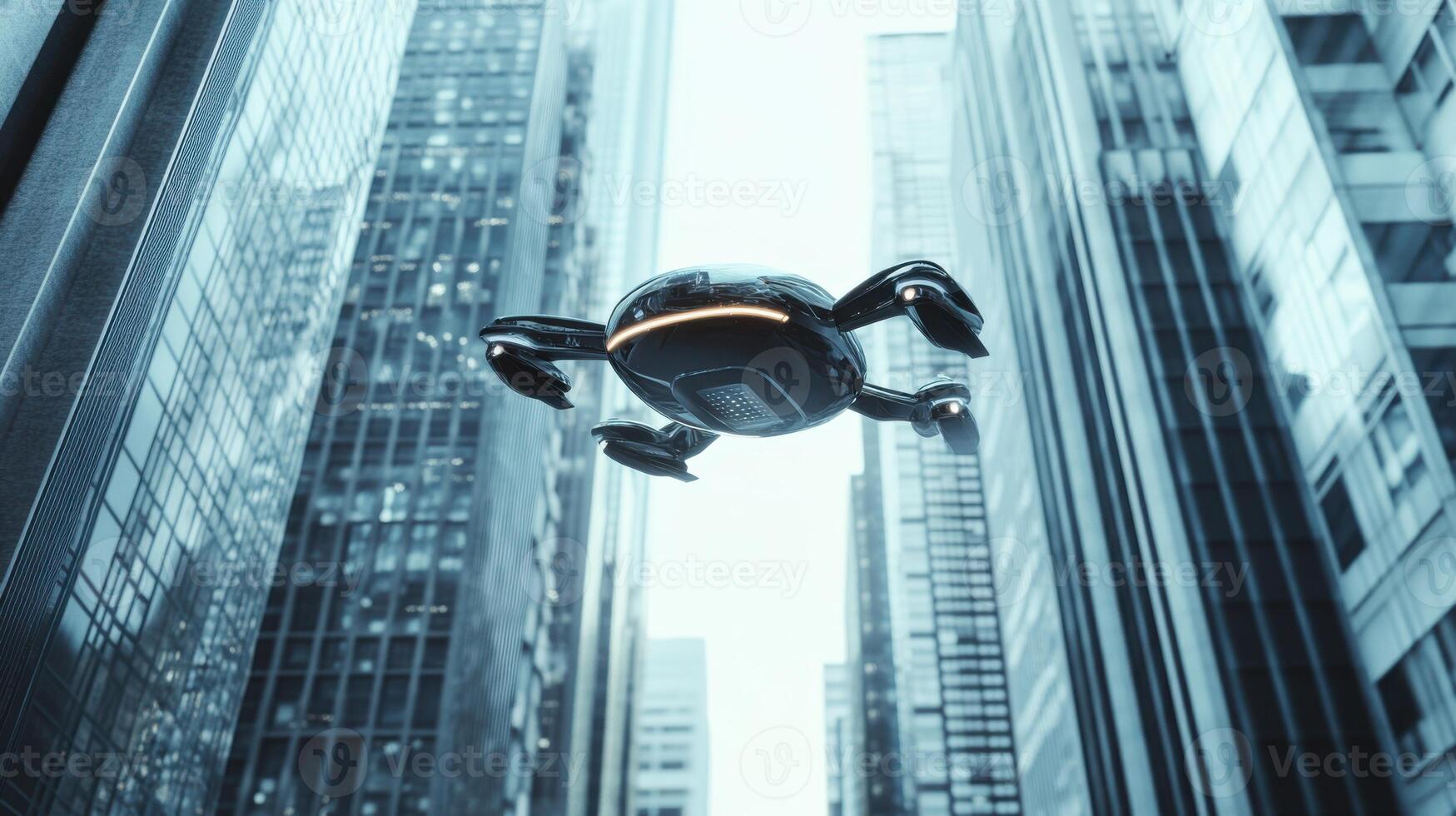 Futuristic flying car navigating urban skyline, blending technology with mobility. Robotic cars photo