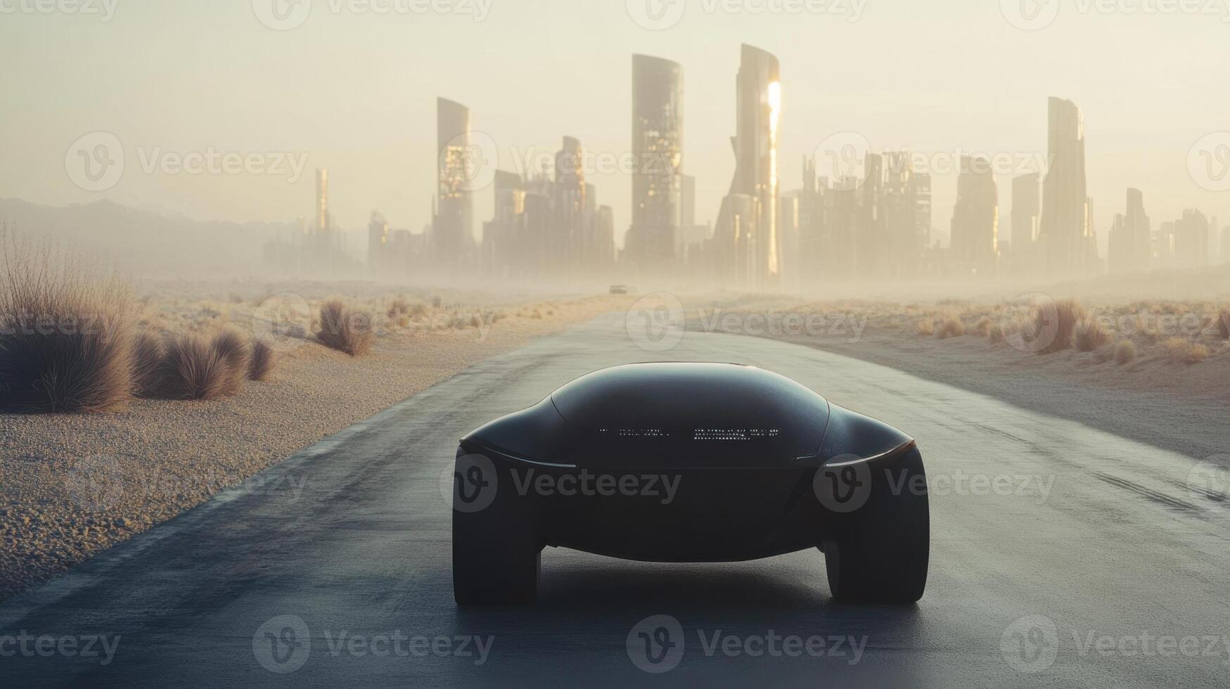 Autonomous car on empty road, showcasing advanced robotics and design. Robotic cars photo