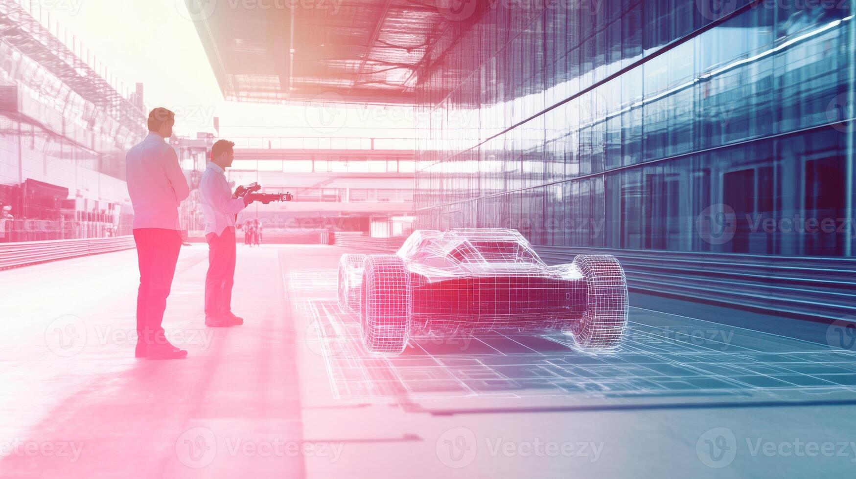 Scientists observing robotic car, showcasing cutting-edge autonomous technology. Robotic cars photo