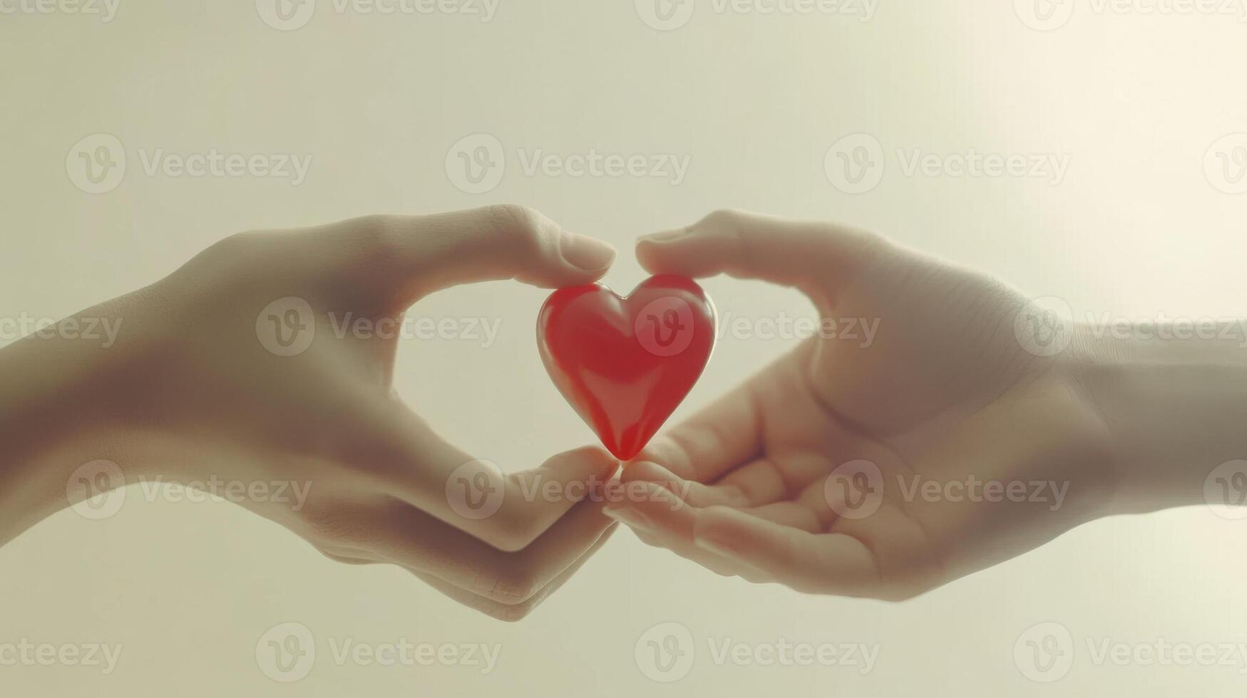 Two hands holding heart, gentle warmth and loving connection emphasized. Valentine's Day photo