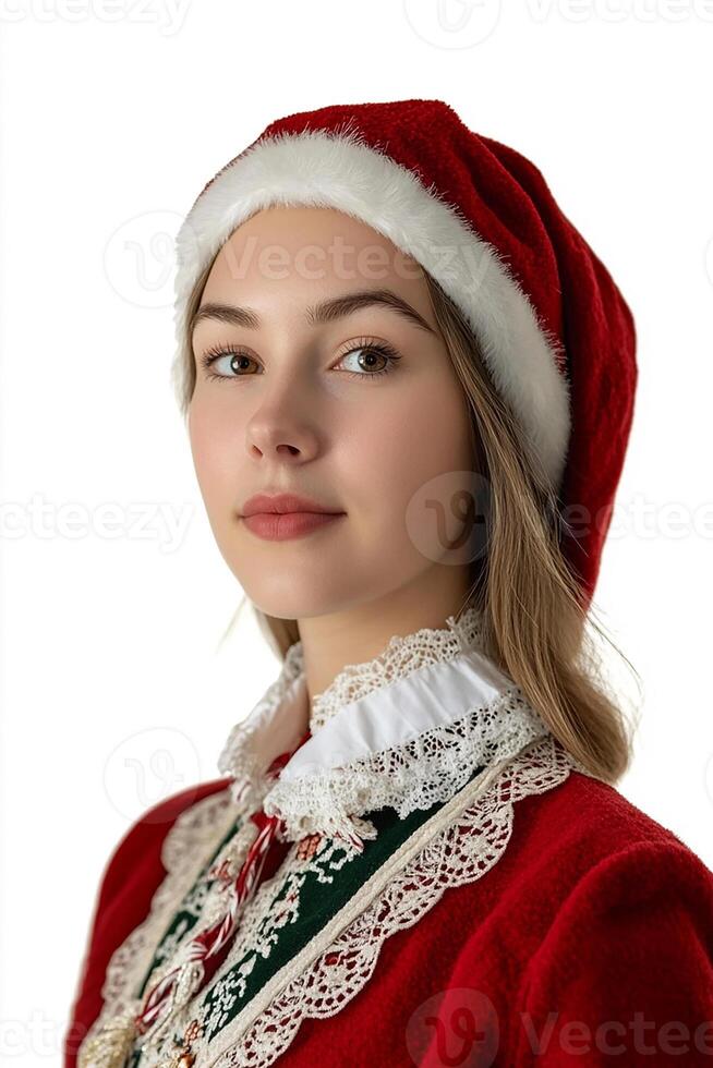 A beautiful young woman in a santa hat photo