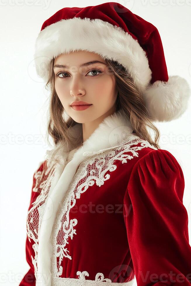 A beautiful young woman in a santa hat photo