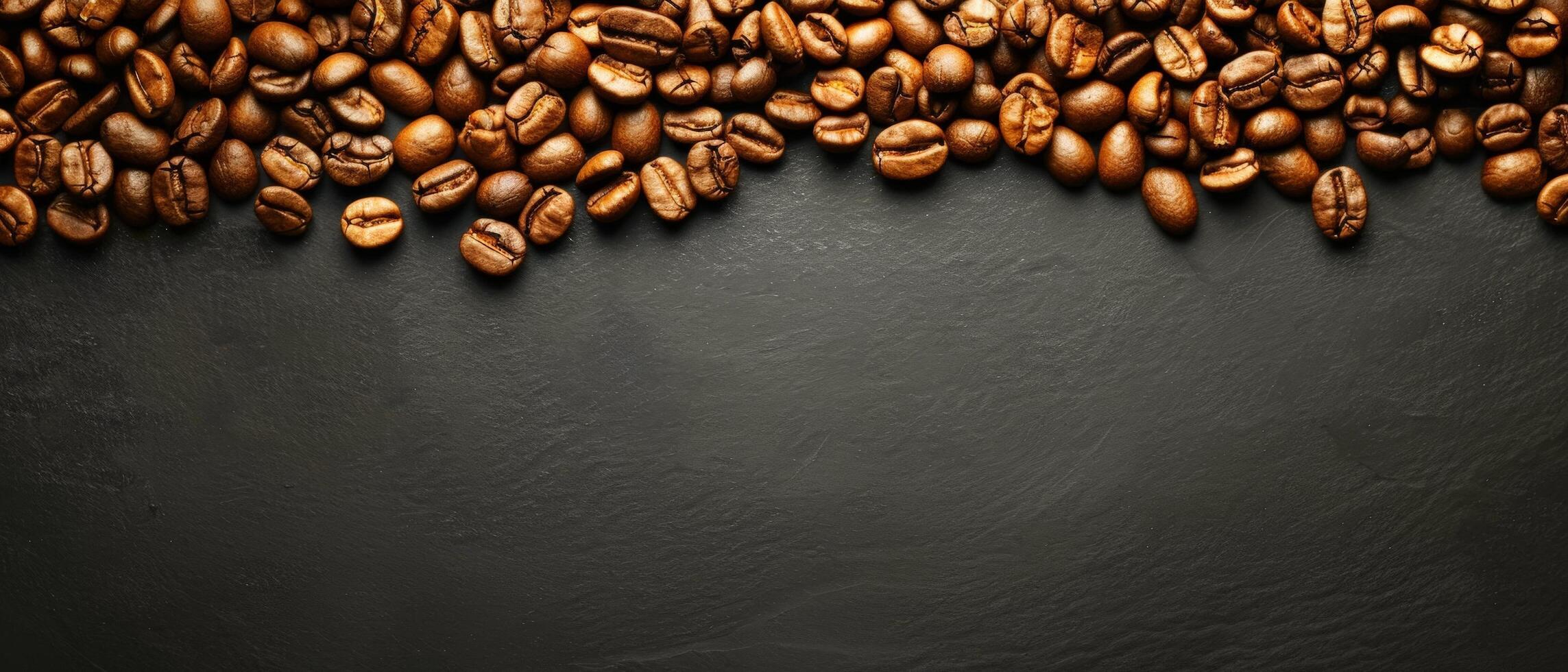 Coffee beans scattered on a dark background. photo