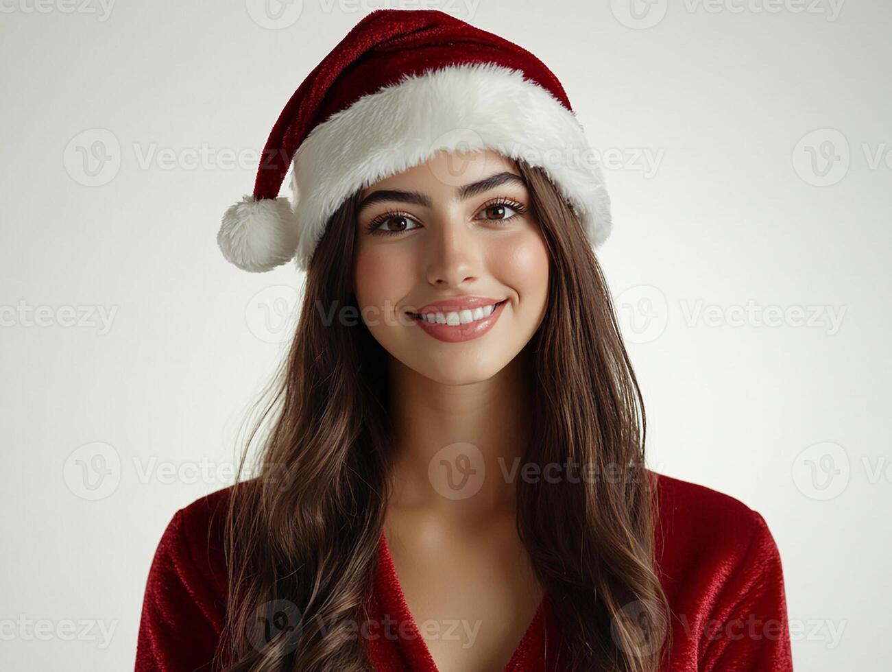 A woman wearing a santa hat photo