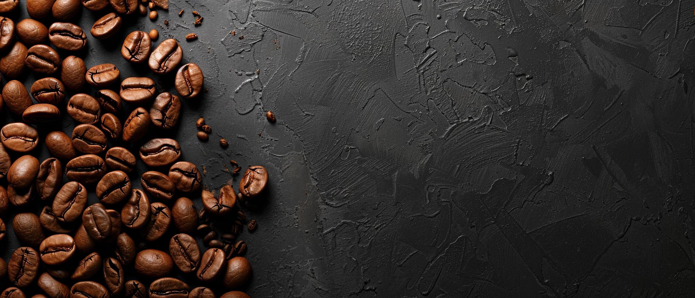 Coffee beans scattered on a dark background. photo
