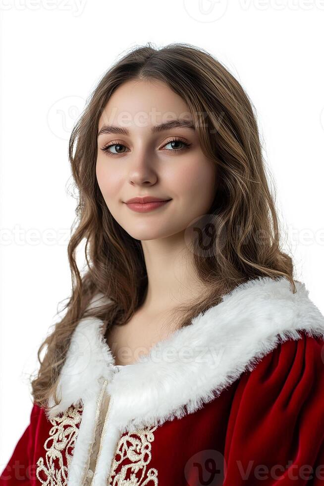 A beautiful young woman in a santa claus outfit photo