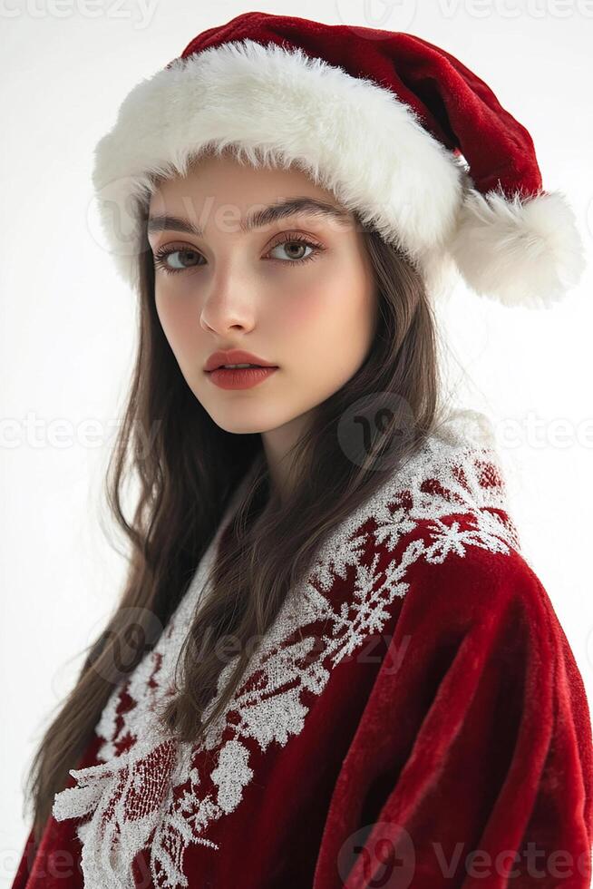A beautiful young woman in a santa hat photo
