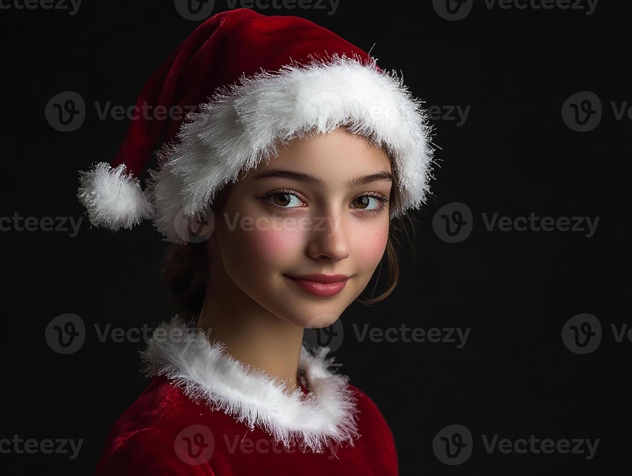 A young woman in a santa hat photo