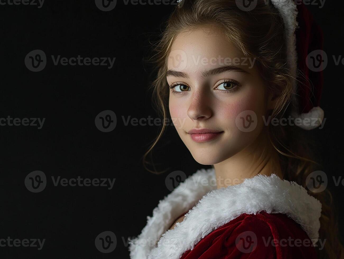 A beautiful young woman in a santa suit photo