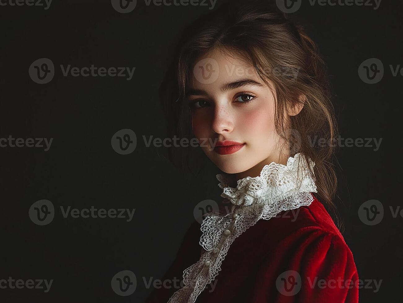 A beautiful young woman in a red dress photo