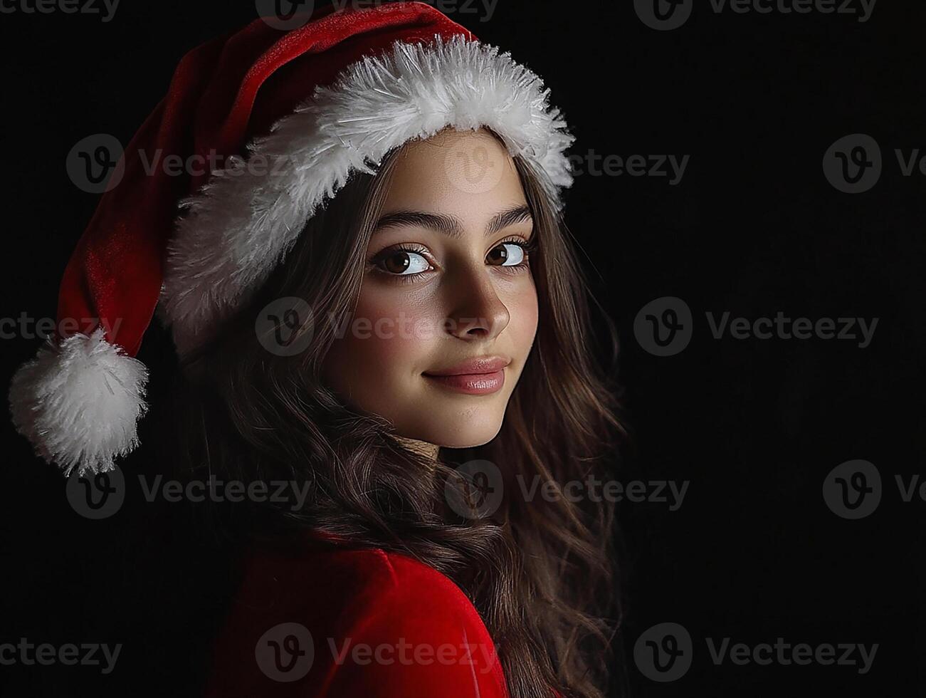 A young woman wearing a santa hat photo