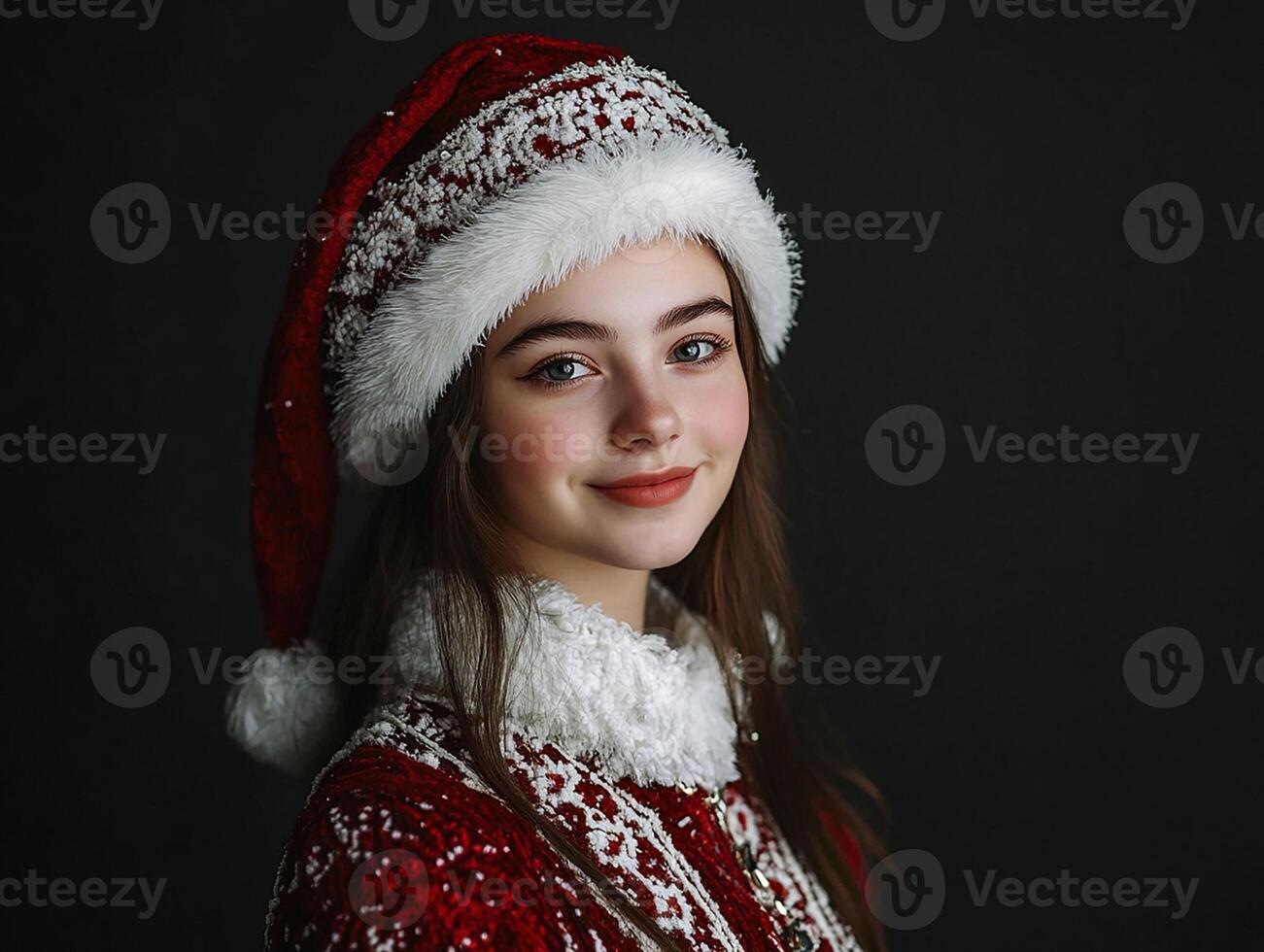 A girl in a santa hat posing for a photo
