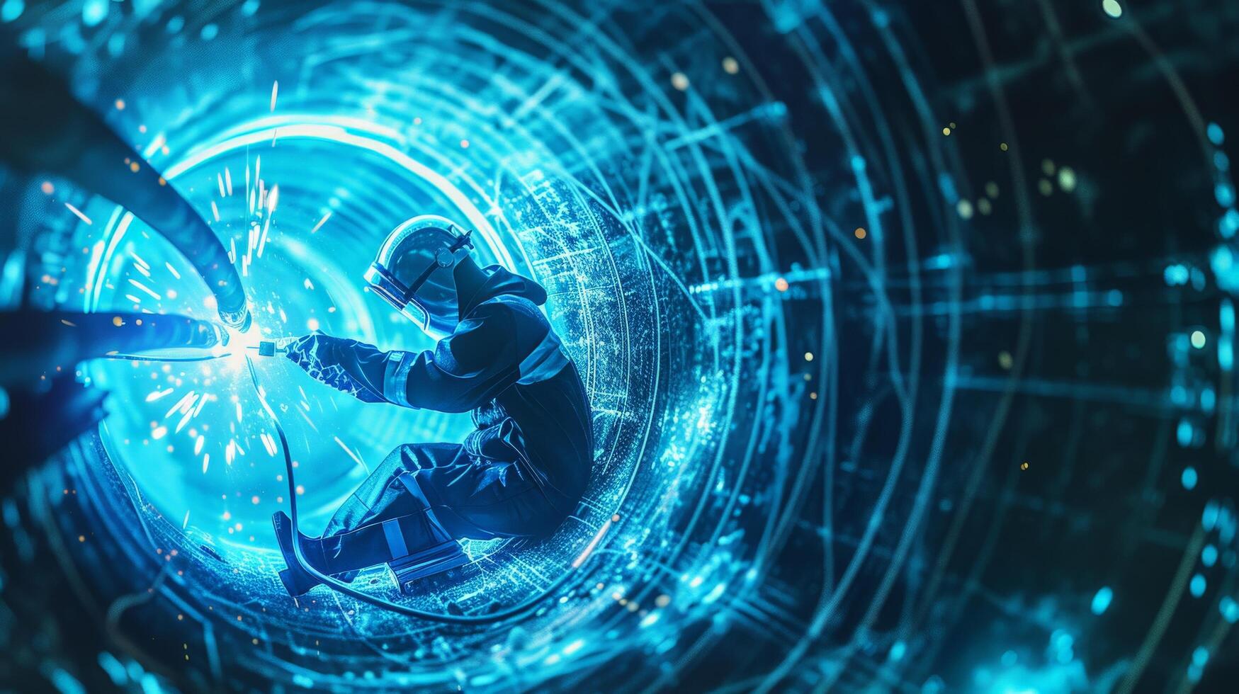 Astronaut floating in zero gravity in a futuristic spaceship corridor. photo
